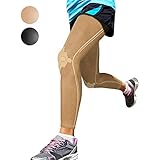 Sparthos Leg Compression Sleeve - Brace for Calf, Knees and Thigh, Recovery, Support for Athletic Sports Running Basketball Crossfit Lifting Weightlifting - Anti Slip - Mens and Womens (Beige-L)