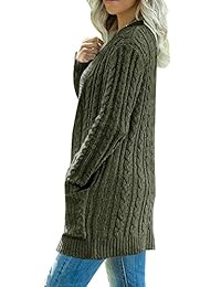 Women's Long Sleeve Twist Knit Cardigans Button Down Cable Sweater Coat Patch Pockets