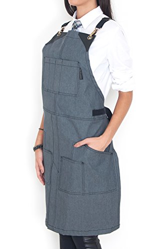 Under NY Sky Cargo Apron - Comfort Stretch - Gray Denim - Black Leather