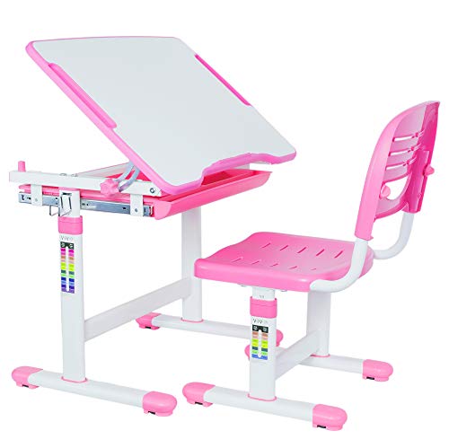 VIVO Height Adjustable Childrens Desk & Chair Set | Kids Interactive Work Station Pink (DESK-V201P)