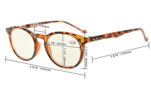 UV Protection,Anti Blue Rays,Reduce Eyestrain,Oval Computer Reading Glasses(DEMI,Amber Tinted Lenses) +1.25
