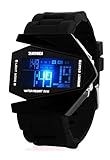 Military Cool LED Display Colorful Light Digital Sport Stealth Fighter Style Watch with Silicone Strap