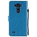 LG G3 Case,Best Share Embossing Fashion Floral Countryside Pattern PU Leather Flip Stand Case Wallet Design Card Slot Kickstand Feature with Hand Strap Cover for LG G3 VS985 D850 D851 4G LT,Blue