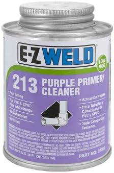E-Z Weld 21203 Adhesive Primer, -10 Degree F to 110 Degree F Application Temperature, 16 fl oz Can, For PVC/CPVC Pipes and Fitting, Purple (Case of 12)