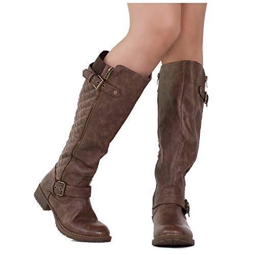 RF ROOM OF FASHION Lady's Regular Calf Knee High Riding Boots Brown Size.7