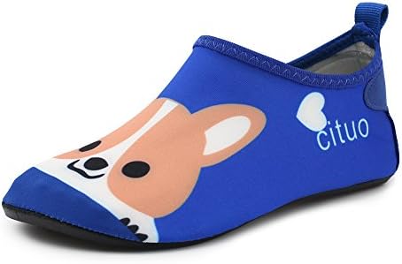 Boy's Girl's Swimming Water Shoes Kid Aqua Barefoot Sock, Dog(Blue), Size 4-5 M US Big Kid