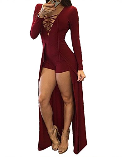 Walant women sexy deep v neck lace up long sleeve bodycon party c…
