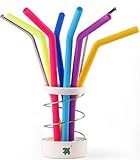 BIG Silicone Straws with Case and Collapsible Straw Dispenser: 6 Reusable Silicone Straws + 2 Stainless Steel Straws + 3 Straw Cleaning Brush | Yeti Straws | Smoothie Straws | Zero Waste