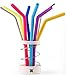 BIG Silicone Straws with Case and Collapsible Straw Dispenser: 6 Reusable Silicone Straws + 2 Stainless Steel Straws + 3 Straw Cleaning Brush | Yeti Straws | Smoothie Straws | Zero Waste