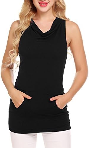 Mofavor Women's Casual Cowl-Neck Sleeveless Stretchy Pocket Tank Tops Blouse
