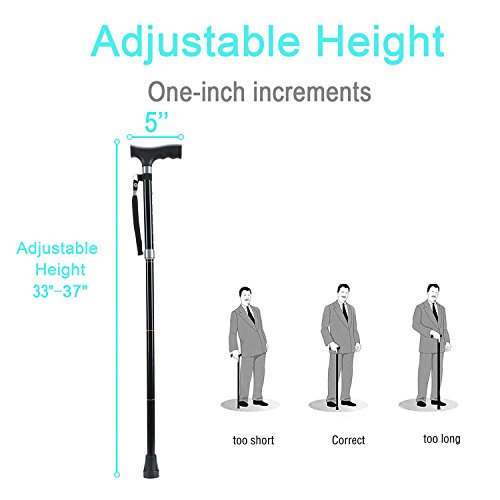 Folding Cane by Saymeto, Lightweight Walking Cane for Men and Women, Adjustable Walking Stick Mobility Aid, Comfortable Handles, Black