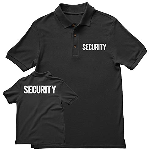 NYC FACTORY Security Polo Shirt Front Back Print Mens Tee Staff Event Uniform Bouncer Screen Printed (Black-White, Medium)