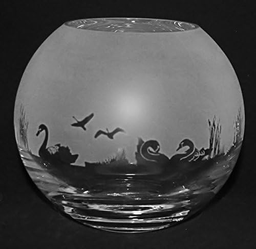 Swan Frieze - Crystal Glass Globe Vase with a Swan frieze design