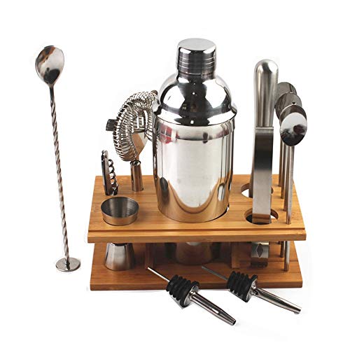 Praktisches Cocktail-Shaker-Set 14-teilig Edelstahl Barkeeper Set Barzubehör Mit Bambusbasis Cocktail Bar-Werkzeug-Set…
