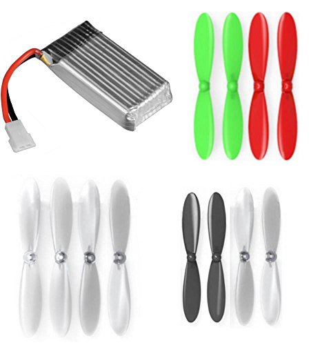 Carson X4 Cam Quadcopter [QTY: 1] Battery 3.7v 380mAh 25c Li-Po RC Part [QTY: 1] Clear Propeller Blades Props Transparent Propellers [QTY: 1] Green Red [QTY: 1] Black
