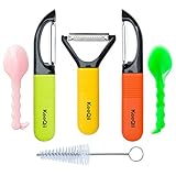 KeeQii Vegetable Peeler Fruit Peeler Y Julienne Peeler Set Razor-sharp Stainless Steel Blade with Comfy Ergonomic Grip Silicone Handle with Versatile Straight,Serrated,Julienne Blades Parers 3 Pack