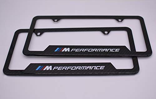 2pcs M Performance Logo License Plate Stainless Steel Frame,with Carbon Fiber Textured Glossy Finish Logo for BMW,Applicable to US Standard car License Frame