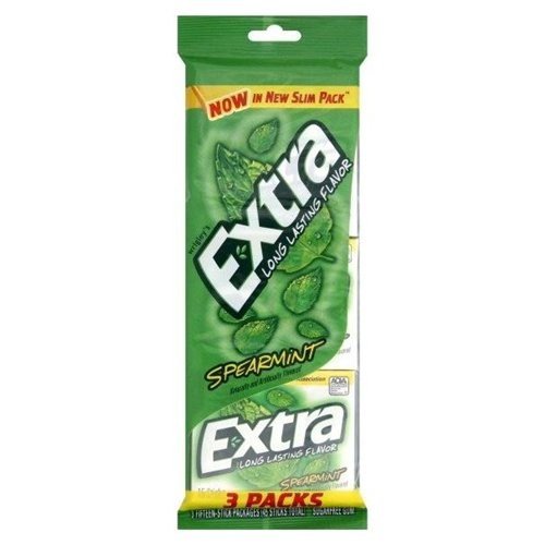 EXTRA CHEWING GUM SPEARMINT SLIM PACK SUGARFREE 15 CT