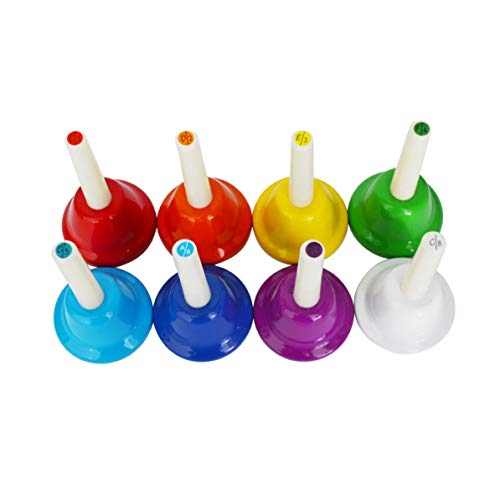 DoMoment 8PCS/Set Colorful Metal Rhythm 8 Note Hand Bell Set Musical Instrument Percussion Education for Child Kids Gift