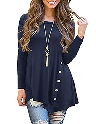 Women's Long Sleeve Casual Scoop Neck Tees Button