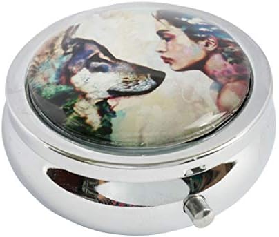 Halulu Wolf and Girl Custom Fashion Round Glass Pill Case 2.1 Inch Tablet Holder Storage Bag Wallet