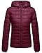 ZSHOW Women's Outwear Hooded New Down Coat Lightweight Packable Powder Pillow Down Jackets, Small, Wine Red