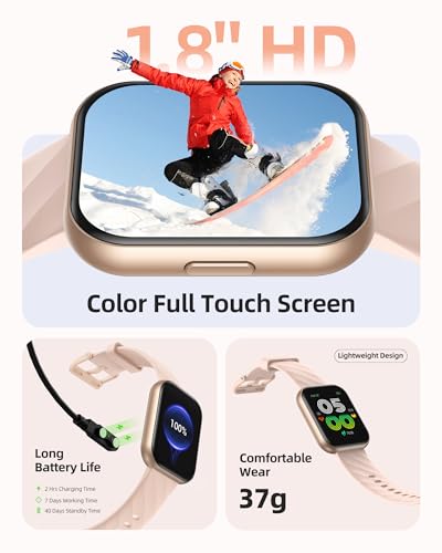 Parsonver Smart Watch for Women, 5ATM Waterproof for Swimming, Fitness Activity Tracker 100+ Sport Modes, Heart Rate/Sleep/SpO2/Steps Monitor, 1.8" HD Screen Smartwatch for Android & iOS, Rose Gold