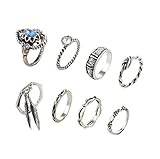 ANDYLE Bohemian Vintage Punk Ethnic Silver Rings for Women Joint Knuckle Ring Set 8pcs (Silver)