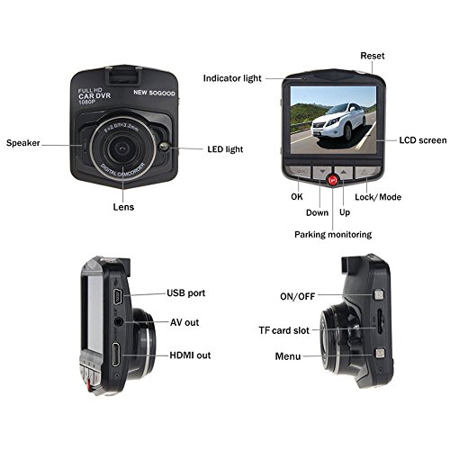 THINK SOGOOD 2.4 Inch HD 1080P Car DVR, 170° Wide Angle Lens Car Video Camera with Motion Detection, G-Sensor and Parking Monitor(Include 8G Micro SD Card)