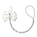 Personalised- Any name Bling silver rhinestone bow pink and sliver beads dummy clip holder pacifier clips holder/Teethers clip (WHITE)