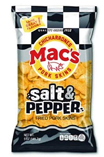 Mac's Salt & Pepper Pork Skins - Low Carb, Keto Friendly Snack - Crunchy Chicharrones / Pork Rinds (5 oz, 8 ct) (Salt & Pepper)