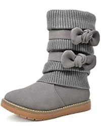 DREAM PAIRS Little Kid Klove Grey Pu Faux Fur Lined Mid Calf Winter Snow Boots Size 3 M US Little Kid