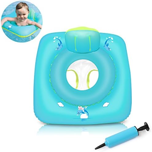 Waitiee Inflatable Square Baby Seat Boat Swimming Float Ring Children Waist Inflatable Floats Swimming Pool Toys with Anti-rollover Design (Blue, Large)
