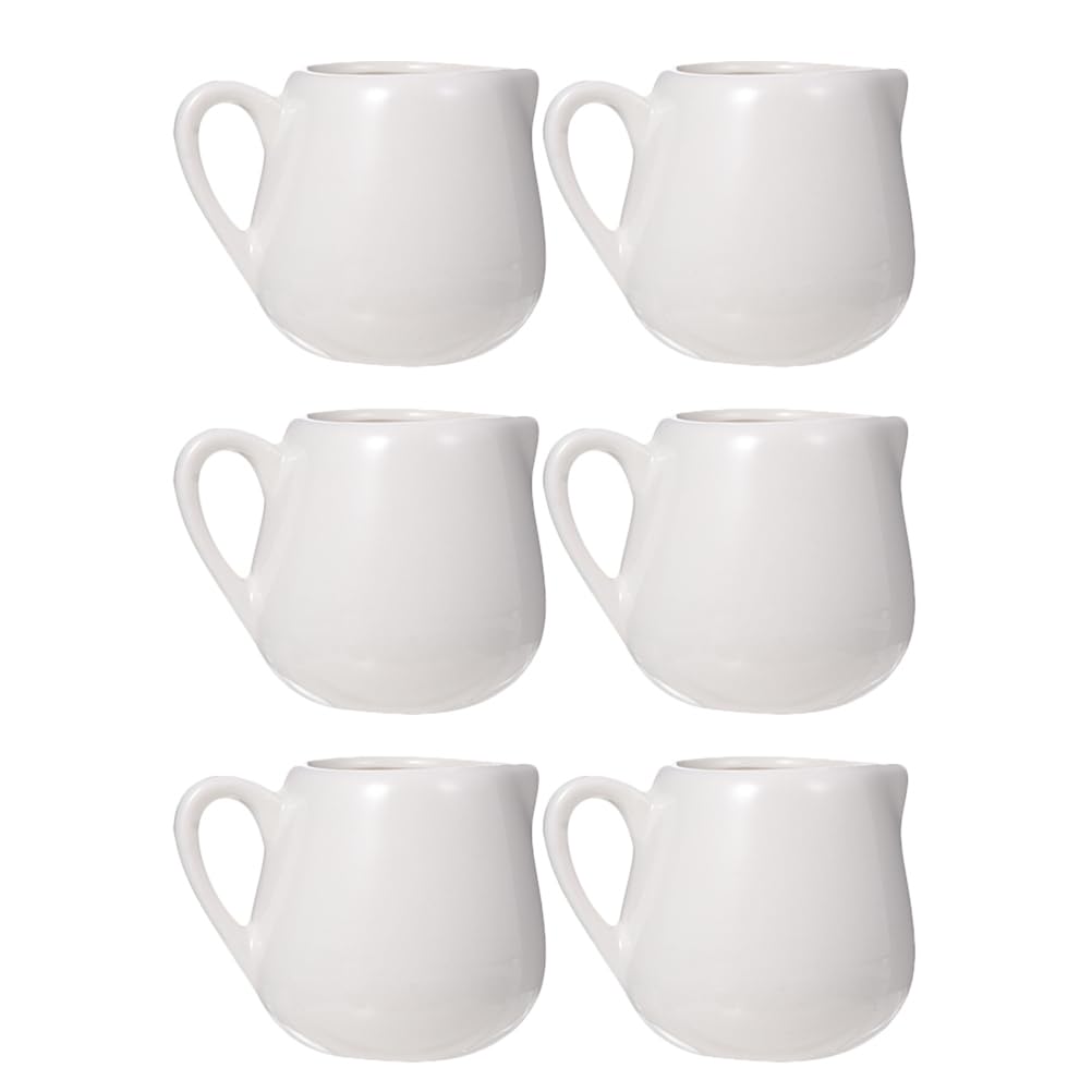 cabilock Coffee Milk Creamer Pitcher 6Pcs White Ceramic Creamer Pitcher with Handle Small Coffee Milk Set for Tea Jam Sauce