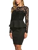 ACEVOG Women's Formal Long Sleeve Peplum Evening Cocktail Pencil Lace Dress