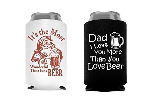 Funny Christmas Stocking Stuffer Gift for Men Dad Husband Santa Beer Can Cooler - Set of 2 (Best Stocking Stuffers For Husband)