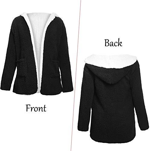 [- DOKOTOO Womens Winter Fleece Hooded Coat Open Front Outwear with Pockets  -]
