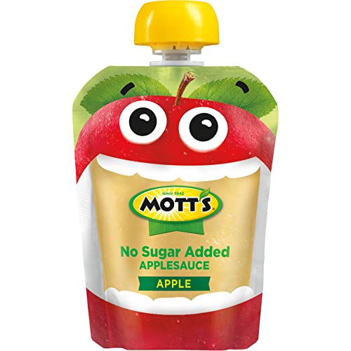 MOTT’S NO SUGAR ADDED APPLESAUCE, MADE FROM REAL FRUIT, NO ARTIFICIAL FLAVORS, 3.2 OZ CLEAR POUCHES, 20 PACK