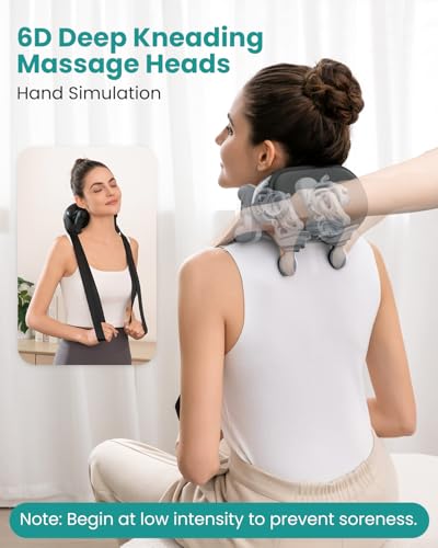 Nekteck Masajeador de cuello inalámbrico, masajeador Shiatsu de cuello y espalda con calor, almohada de masaje de tejido profundo 6D para aliviar el dolor de cuello y hombros, regalo ideal para hombres y mujeres.