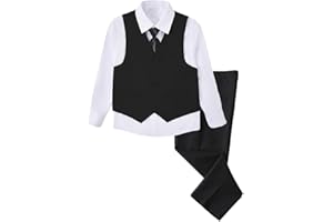 SaiLiiny Boys 4 Pieces Suits Slim Fit Kids Outfits Vest Pants Sets Black Blue Formal Dresswear for Boy