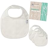 Bamboo Terry Drool Bibs. Waterproof 4-Piece Set For Baby by Wonderful Walrus. Natural - Simple - Classic. 2 Reversible, Ultra Soft & Absorbent Layers. In White for Ideal Unisex Gift or to Decorate.