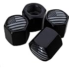 American Flag Valve Stem Cap - Black Subdued USA Aluminum with Rubber Ring Tire Wheel Rim Dust Cover fits Cars, Trucks, Bikes, Motorcycles, Bicycles (4 Pack)
