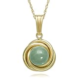 14K Yellow Gold Love Knot Natural Green Jade