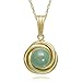 14K Yellow Gold Love Knot Natural Green Jade Pendant Necklace,18