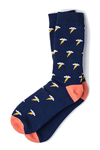 Men's Hipster Navy Blue Lightening Bolt Storm Argyle Novelty Crew Dress Socks