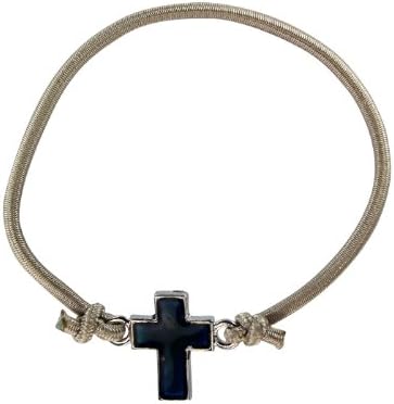 Cross Charm Mood Bracelet - Tan Grey Bracelet With Color Changing Mood Cross - Fashion Jewelry
