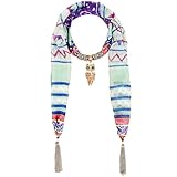 LERDU Women's Vintage Ethnic Jewelry Pendant Necklace Voile Pattern Fringe Scarf