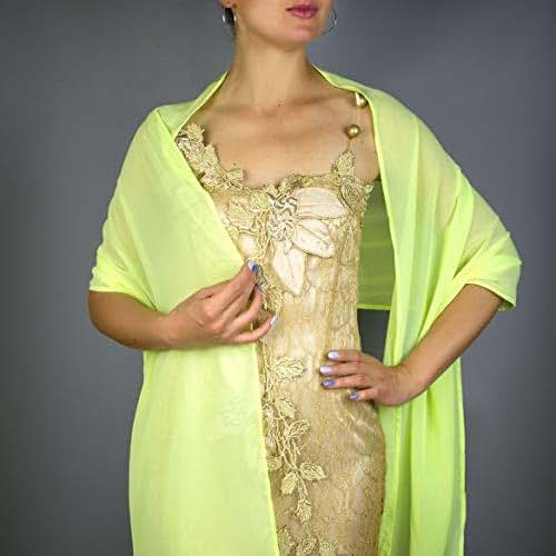 Chiffon neon lemon green lime stole wrap shawl evening