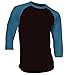 Men's Plain Athletic 3/4 Sleeve Baseball Raglan Shirt,Black Blue,X-Large