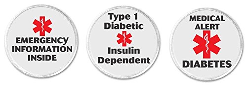 Set 3 Type 1 Diabetic Medical Alert 3" Sew On Patches Diabetes Emergency Health